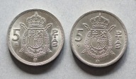 HISZPANIA 5 PESET 1975 (77 I 78 W GWIAZDCE) ZESTAW 2 SZT. B.ŁADNE