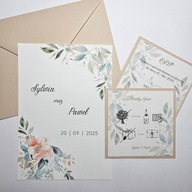 Zaproszenie Ślubne jednokartkowe + REBUS + RSVP + koperta RÓŻNE WZORY