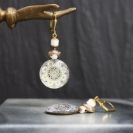 Kolczyki damskie wiszące Premium Handmade złoto biały mandala boho hippie
