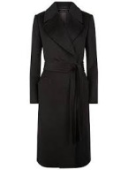 JAEGER BLACK BELTED COAT LONG 100% WOOL 44/16UK
