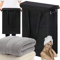 WĄSKI KOSZ NA PRANIE BIELIZNĘ KLAPA POJEMNIK UCHWYTAMI SKŁADANY CZARNY 45L