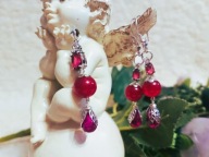 Komplet srebrny 925 naturalne czerwone spinele i jadeity