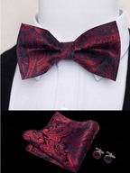 Zestaw Męski Muszka, Poszetka I Spinki Do Mankietów czerwony burgundowy