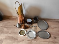 Zestaw staroci platerów duża filiżanka miedziana węglarka !