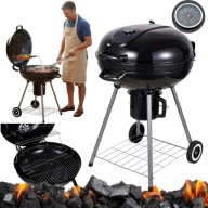GRILL WĘGLOWY OGRODOWY Z POKRYWĄ STALOWY RUSZT 55x55cm POPIELNIK TERMOMETR