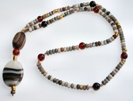 Naszyjnik, korale z jaspisu i agatu,rękodzieło