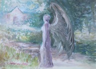 Anioł opiekun Akwarela Sabina Salamon 38x28