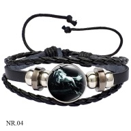 Skórzana bransoletka - Snap - Koń - regulowana długość, wymienne oczka