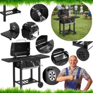 GRILL WĘGLOWY DUŻY 97X118CM STALOWYDUŻY RUSZT 32X43CM Z POKRYWĄ I PÓŁKAMI