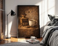 Plakat na ścianę A3 kawa vintage retro – młynek i filiżanka | bez ramki