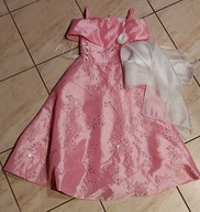 Sukienka wizytowa Chrzest Komunia Ślub róż 134 cm