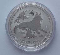 Moneta srebrna z serii lunar 2018 Rok Psa 1 uncja próby 999 POLECAM