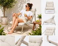Leżak ogrodowy z poduszką fotel tarasowy balkon wygodny Beżowy