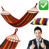 HAMAK OGRODOWY Z DRĄŻKIEM WIELOKOLOROWY 200kg 250 x 155cm HUŚTAWKA WYGODNY