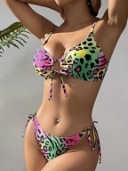 STRÓJ KĄPIELOWY SEKSOWNE BIKINI W PANTERKĘ WIĄZANE NA SZYI ROZMIAR M (120)
