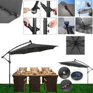 PARASOL OGRODOWY LED DUŻY SKŁADANY SOLIDNY z WYSIĘGNIKIEM LAMPKI SOLARNE
