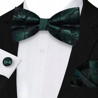 Zestaw Męski Muszka, Poszetka I Spinki Do Mankietów zielony