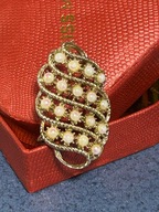 VINTAGE DUŻA EFEKTOWNA BROSZKA Z PEREŁKAMI