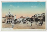 G62 Rzeszów Rynek Główny 1916 Powóz Ratusz Fontanna Wieża kolorowa