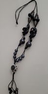 Korale naszyjnik srebro biały szary czarny