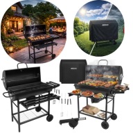 GRILL WĘGLOWY OGRODOWY DUŻY RUSZT Z POKROWCEM + ZESTAW NARZĘDZI + TERMOMET