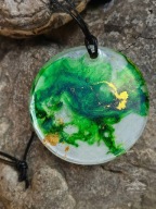 Naszyjnik Boho średnica 7cm zieleń biel ,, Alchemia Lasu"