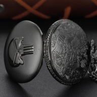 Czaszka Czarny Retro Zegarek Kieszonkowy - Klasyczny Otwierany na Łańcuszku