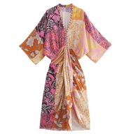 KIMONO ORIENTALNE KOPERTOWE JAK MALOWANY JEDWAB