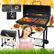 GRILL OGRODOWY WĘGLOWY POKRYWA POPIELNIK TERMOMETR DUŻY PRZENOŚNY Z KÓŁKAMI