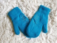 RĘKAWICZKI TURKUS JEDNOPALCZASTE ANGORA WEŁNA cieplutkie grube mrozy mróz