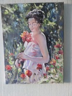 Wesołowski Stanisław-Kobieta w kwiatach-obraz olejny 30x40