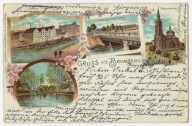 G47 Gruss aus Bromberg Bydgoszcz 1900 r Wczesna piękna LITOGRAFIA Składanka