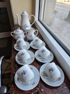 SERWIS DO MOKKI DEKORACJE WYTŁACZANE WIELOBARWNE KWIATOWE BOGUCICE LATA 70