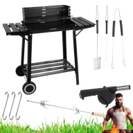 GRILL WĘGLOWY OGRODOWY PRZENOŚNY STABILNY Z OSŁONĄ I ROŻNEM PÓŁKI KAMINER