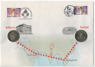 Korea Południowa 1988 Datownik Znaczki + moneta Gr sport Olimpiada igrzyska