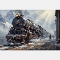 Lokomotywa pociąg peron obraz na płótnie 58x85 olejny góry alpy zima art