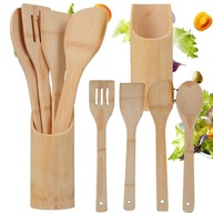PRZYBORY KUCHENNE BAMBUSOWE DREWNIANE DO KUCHNI ŁOPATKA ŁYŻKA STOJAK 5EL