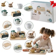DREWNIANA ZASTAWA ZESTAW DO HERBATY SERWIS KAWOWY DLA DZIECI DZBANEK