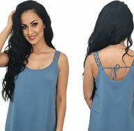 Niebieski top na ramiączkach z koronki uniwersalny – romantyczny must-have