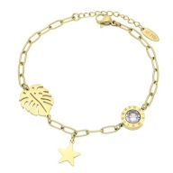 70651 Bransoletka złota stal chirurgiczna motyw zegara monstera gwiazdka