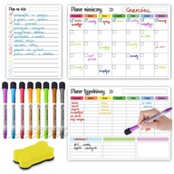 3X TABLICA MAGNETYCZNA Planer Kalendarz na Lodówkę suchościeralny +8MARKERY