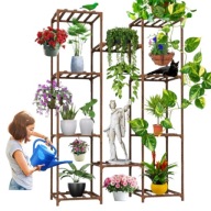 KWIETNIK STOJĄCY DREWNIANY CZARNY 10 PÓŁEK WYSOKI NA KWIATY STOJAK