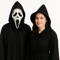 PELERYNA CZARNA 180CM + MASKA KRZYK SCREAM HALLOWEEN ZESTAW KOSTIUMOWY