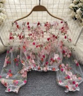 BLUZKA DELIKATNA MGIEŁKA W KWIATY KWIATEM HAFT HAFTOWANA TRANSPARENTNA