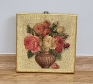 Mały obraz obrazek na drewnie 20x20 cm kwiaty w wazonie