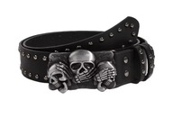 Pasek Do Spodni Metalowa Klamra Trzy Czaszki Gotycki 105cm Czarny