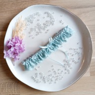 Podwiązka klasyczna Polly koronkowa miętowa błękitna kokardka PLUS SIZE