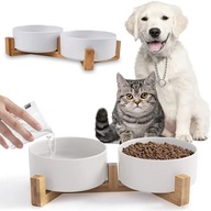 MISKI NA STOJAKU DLA PSA PODWÓJNA MISKA CERAMICZNA BIAŁA 2x400ml