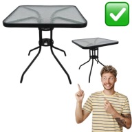 STÓŁ OGRODOWY METALOWY BIAŁY 70 x 70 cm SZKLANY CZARNY KWADRATOWY | ATOS