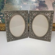 Ramka podwójna metalowa vintage ażurowa, secesja, ciężka